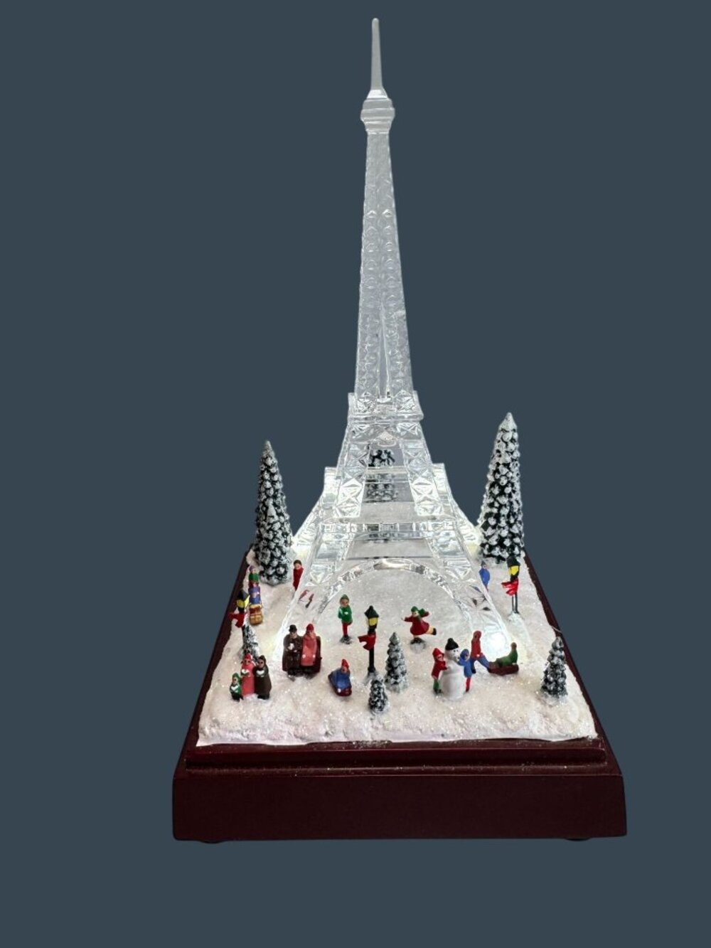 Icy Craft Lighted Winter Eiffel Tower Paris Scene Music Box LED Display 8½" - Picture 3 of 11